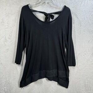 Pebble & Stone Black Asymmetrical Tunic Top Size S Goth Boho Witchy Tie Accent